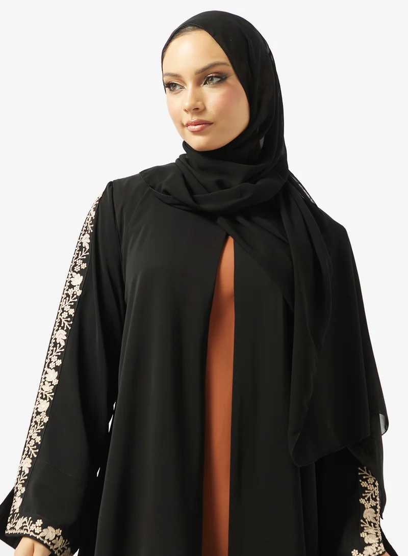 hayas closet  Black Embroidered Abaya With Sheila for Women | Best Price UAE